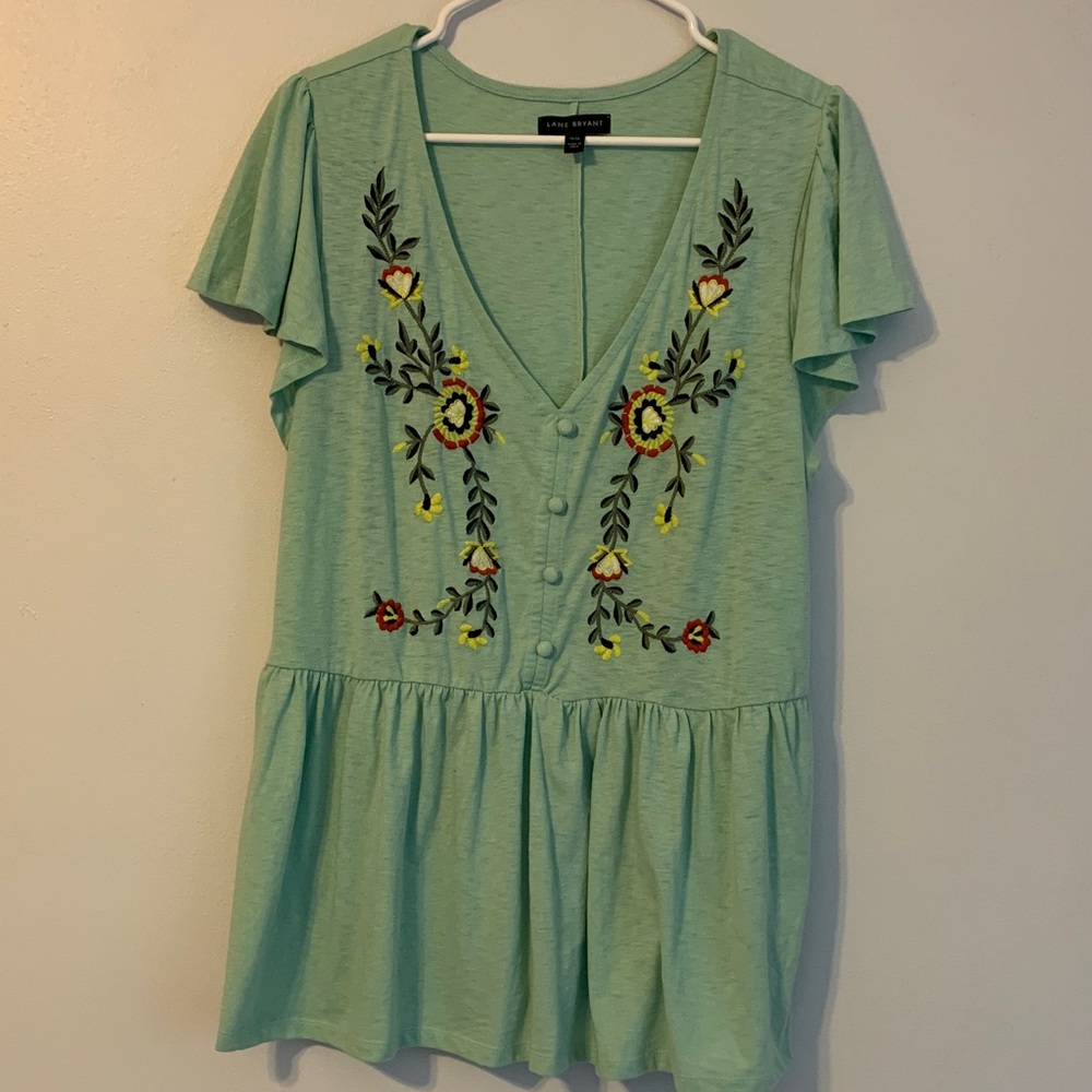 Chloe K Mint Floral Embroidered Blouse